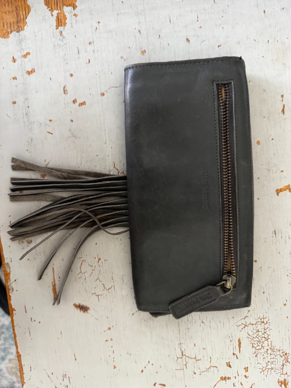 Lisa Leonard Your Heart in Mine Boho Fringe Leather Wallet Clutch Grey OS - Picture 2 of 6